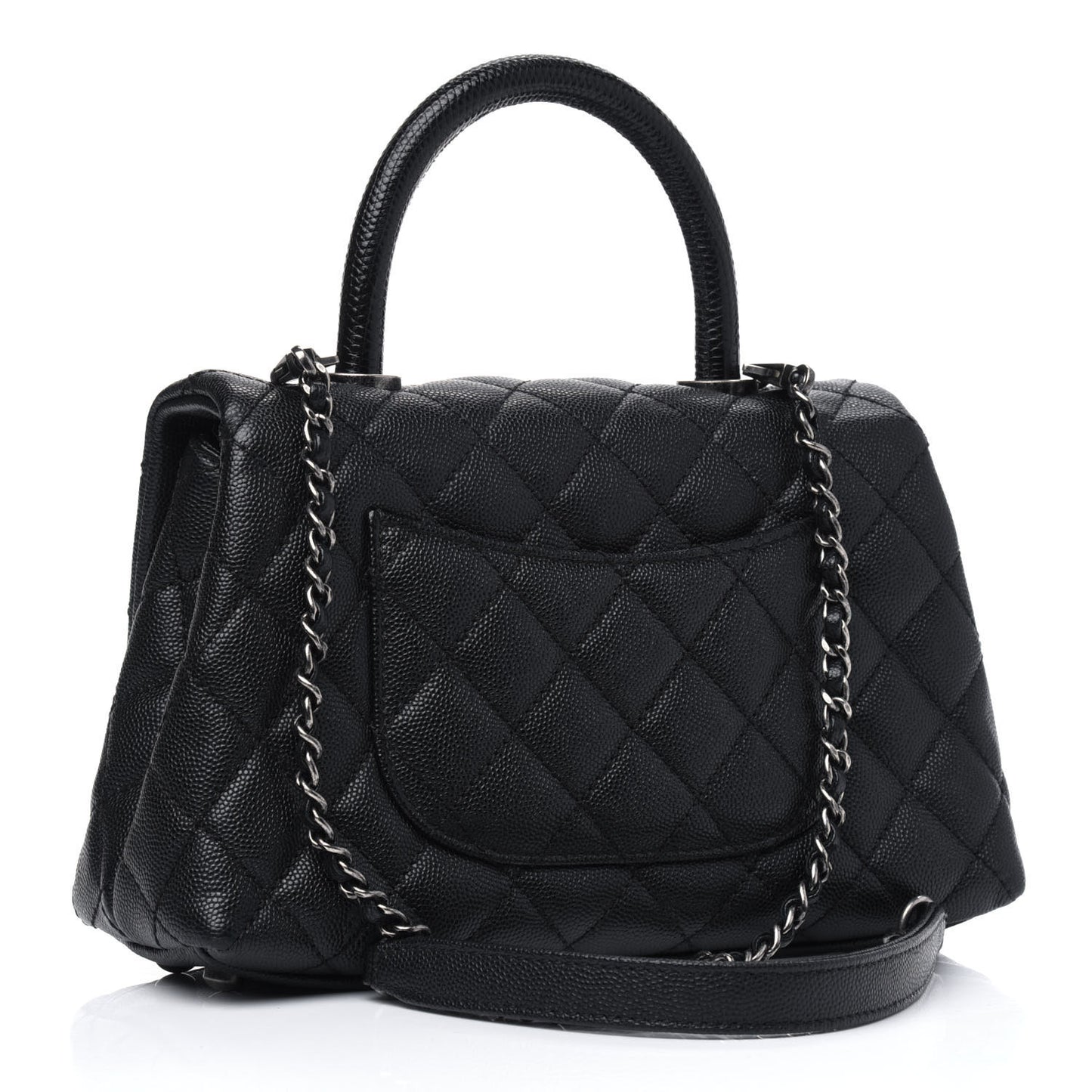 Caviar Lizard Embossed Quilted Mini Coco Handle Flap Black
