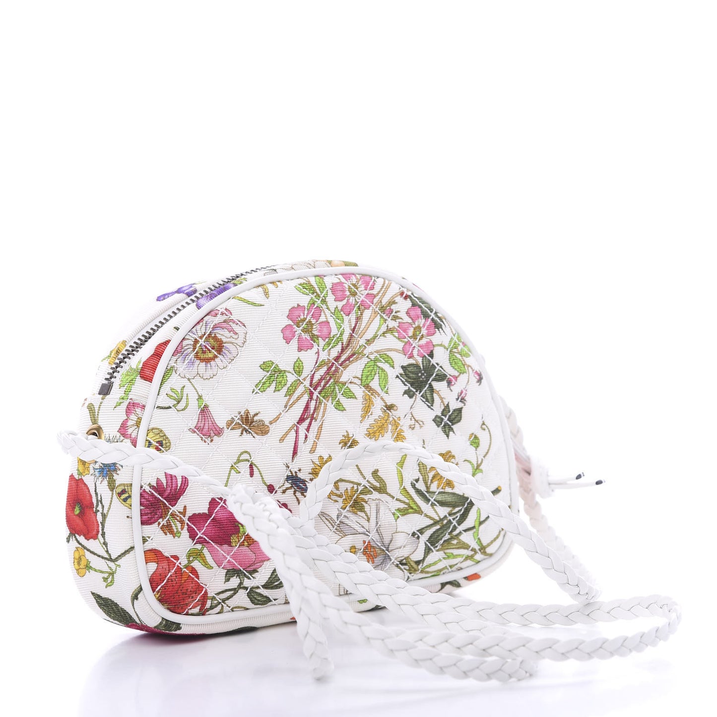 Canvas Flora Floral Trapuntata Mini Zumi Dome Shoulder Bag White