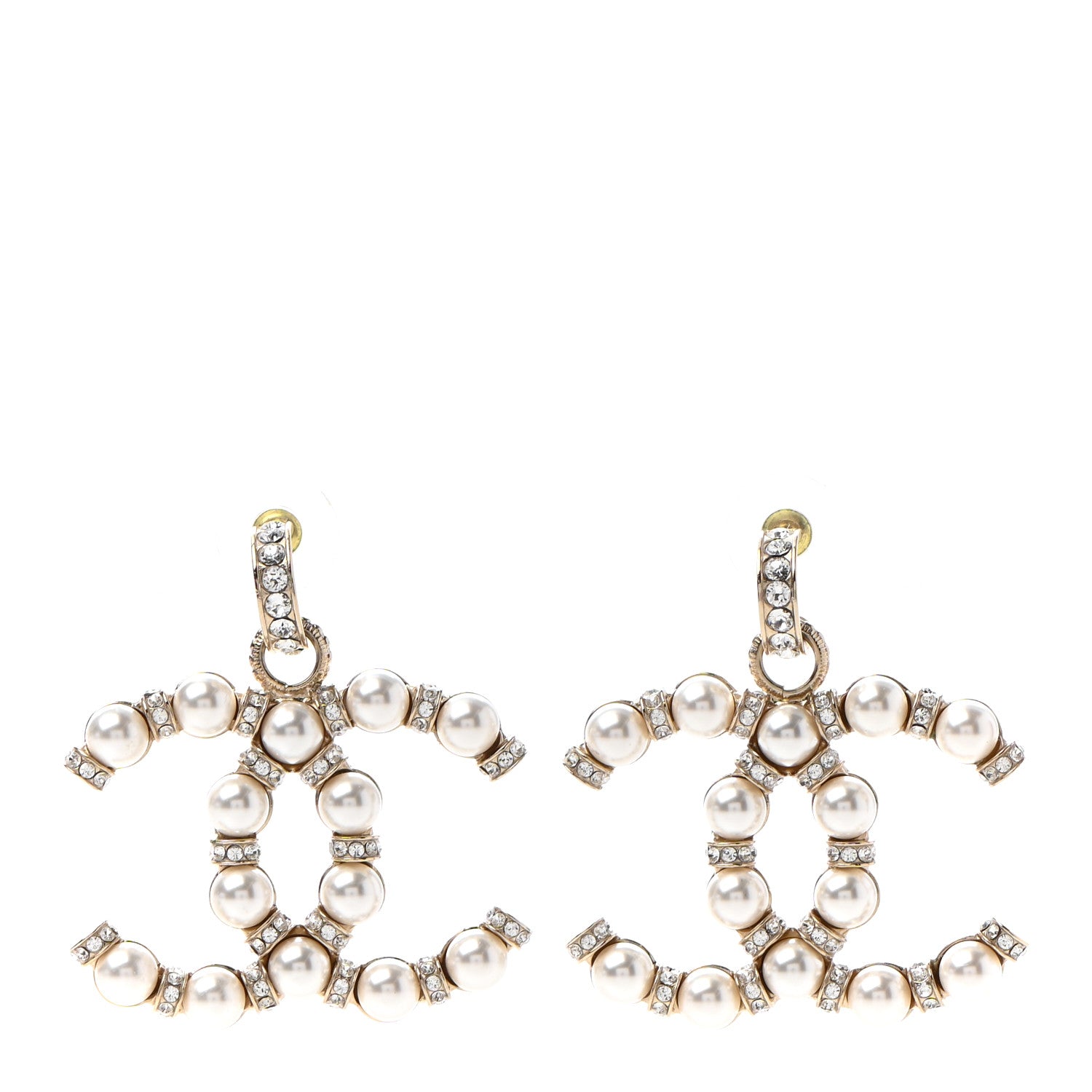 Chanel Pearl Crystal Nefertiti CC Drop Earrings Gold 1 of 4