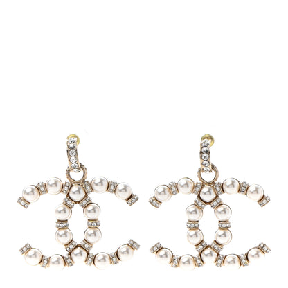 Chanel Pearl Crystal Nefertiti CC Drop Earrings Gold 1 of 4