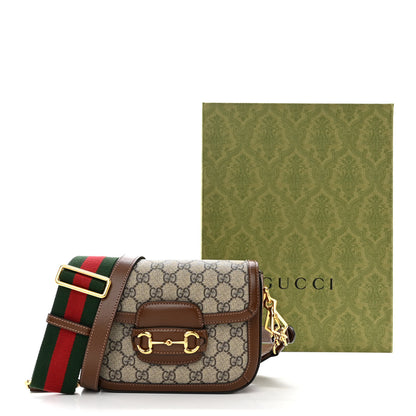 Gucci GG Supreme Monogram Azalea Calfskin Web Mini Horsebit 1955 Shoulder Bag Beige Ebony Brown Sugar 12 of 12