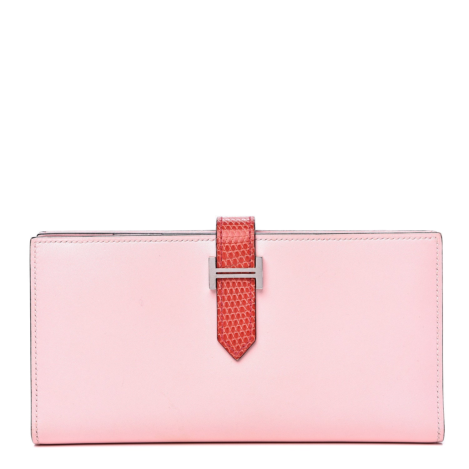 Hermes Tadelakt Lizard Bearn Gusset Wallet Rose Sakura Bougainvillea 1 of 10
