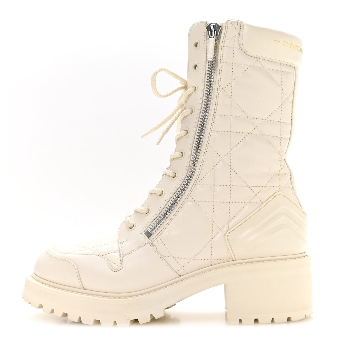 Calfskin Quilted Combat Boots 40 White