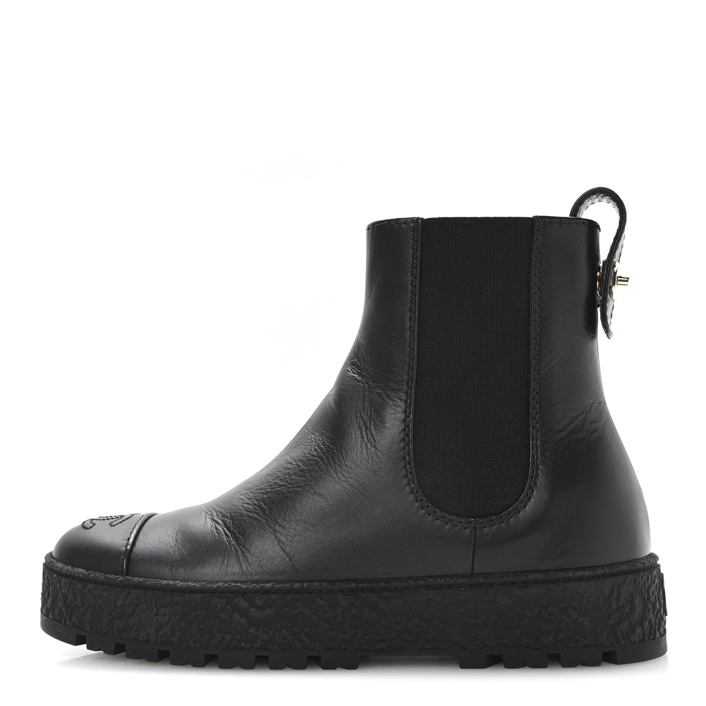 Calfskin Cap Toe CC Ankle Boots 37 Black