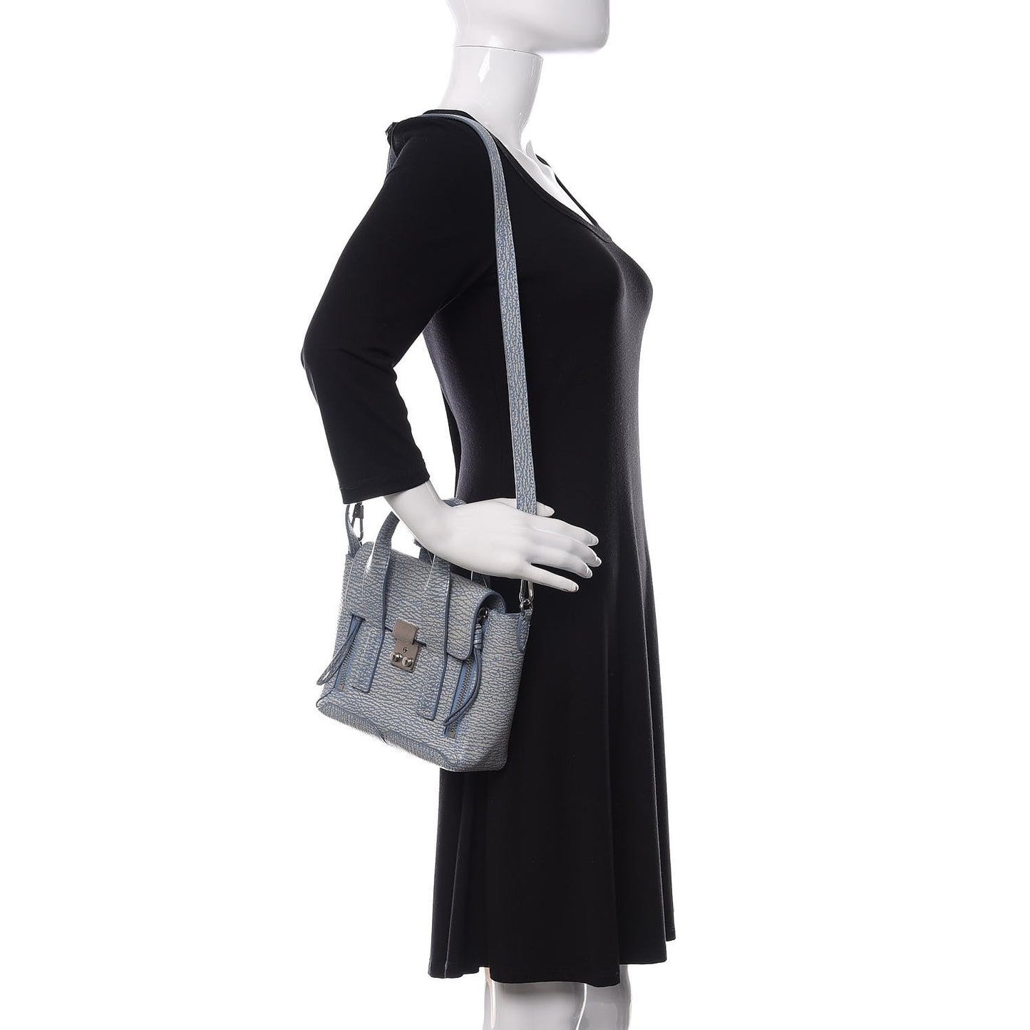 3.1 Textured Calfskin Mini Pashli Satchel Blue Ivory