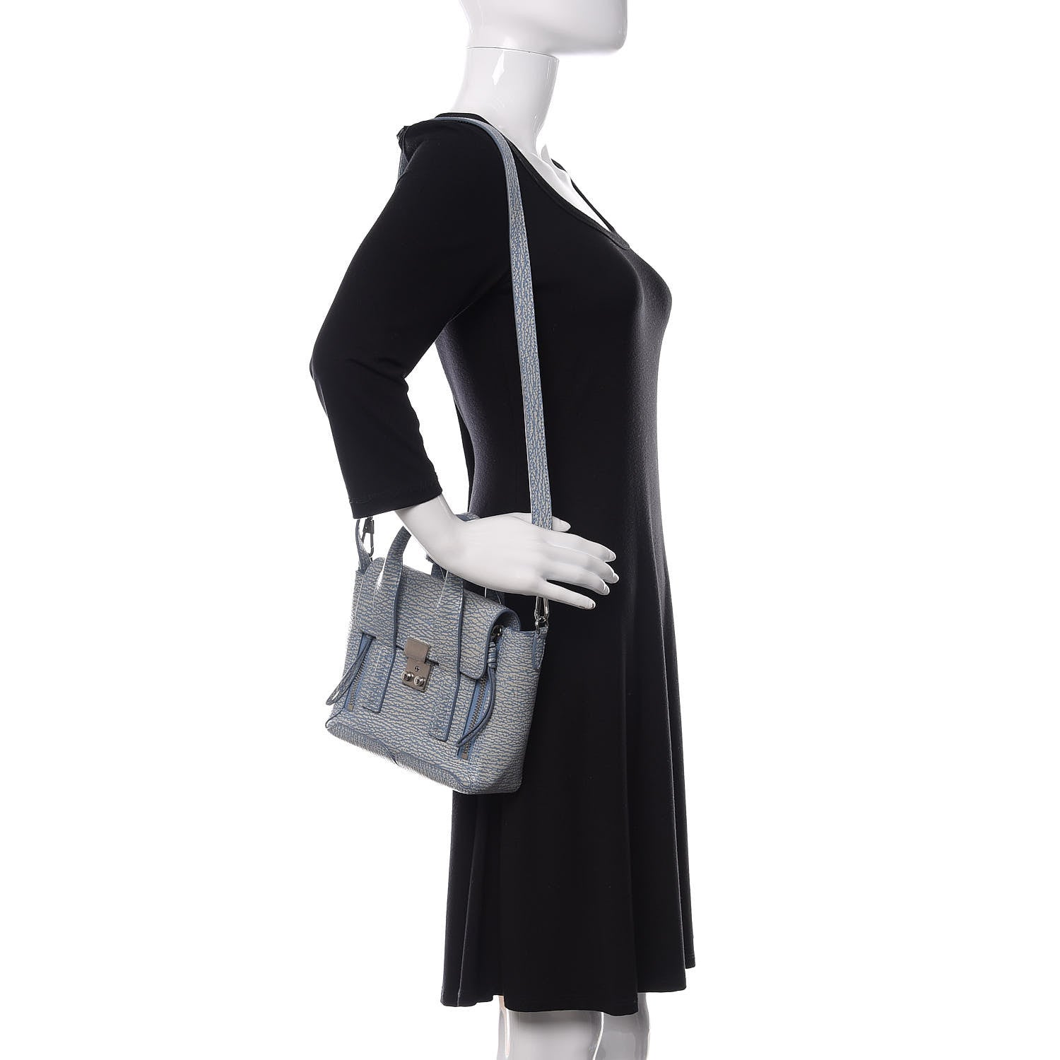 3.1 Phillip Lim 3.1 Textured Calfskin Mini Pashli Satchel Blue Ivory 2 of 10