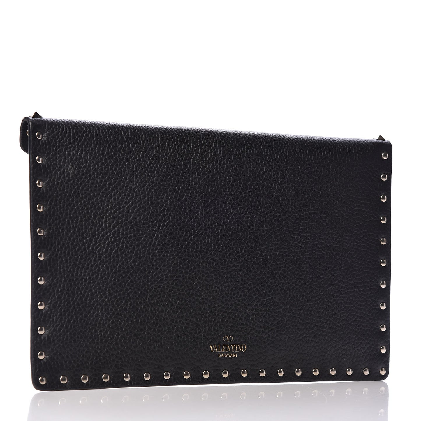 Pebbled Calfskin Large Rockstud Envelope Clutch Black