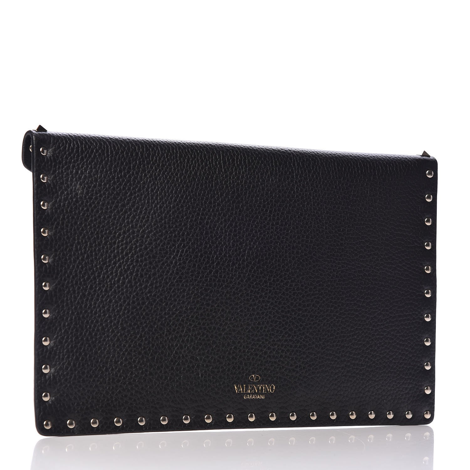 Valentino Garavani Pebbled Calfskin Large Rockstud Envelope Clutch Black 3 of 11