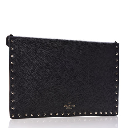 Valentino Garavani Pebbled Calfskin Large Rockstud Envelope Clutch Black 3 of 11