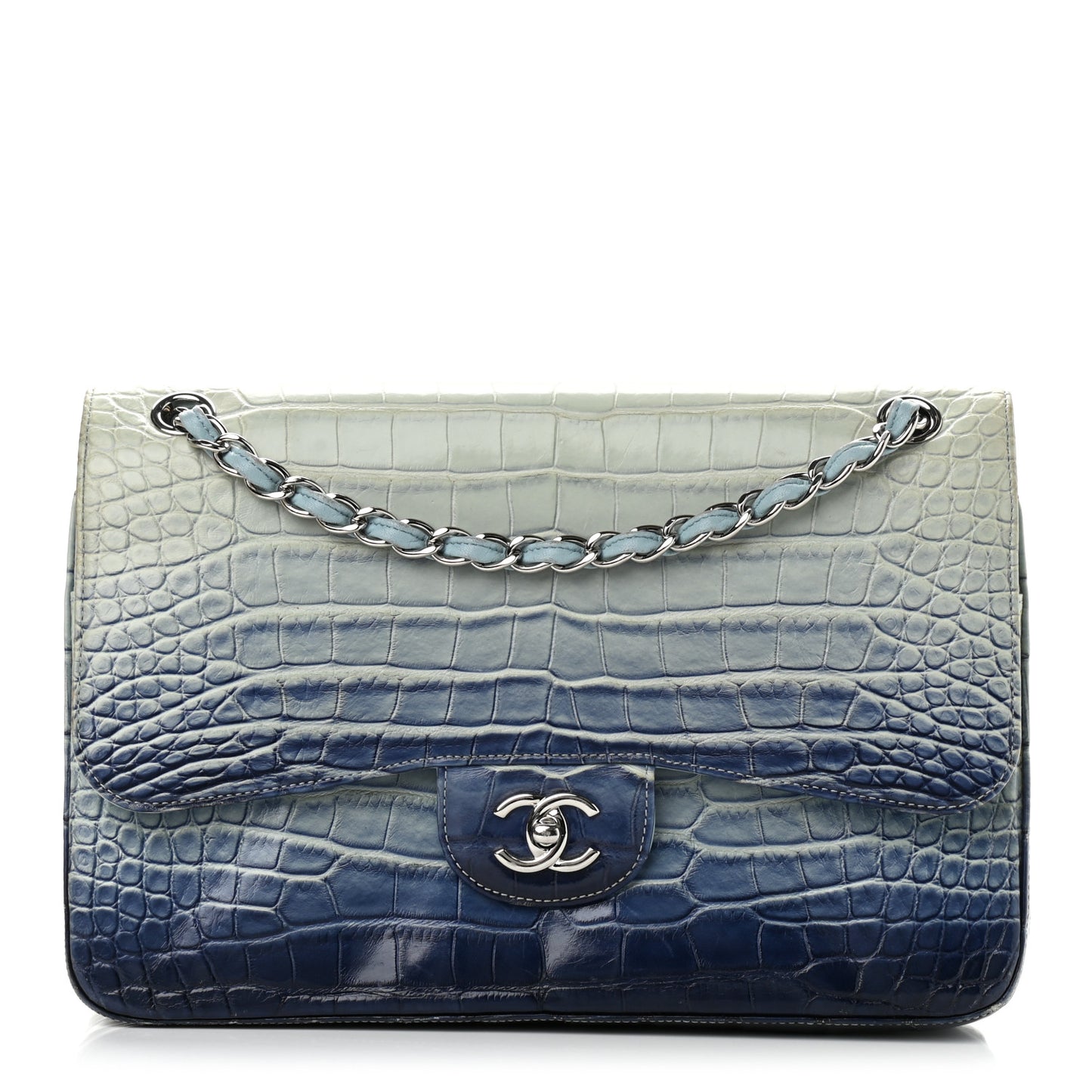 Alligator Ombre Jumbo Double Flap Blue