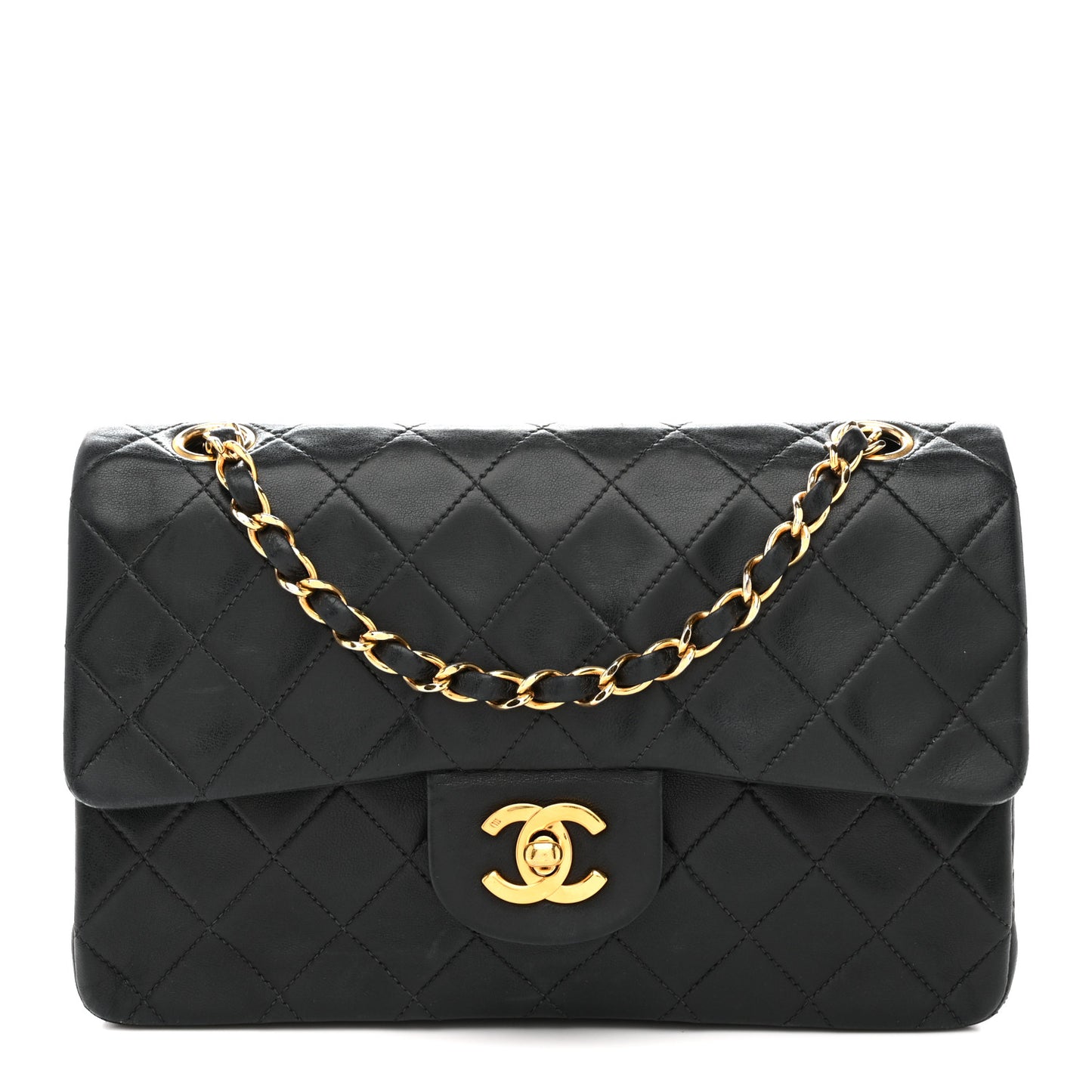 Lambskin Quilted Small Double Flap Black