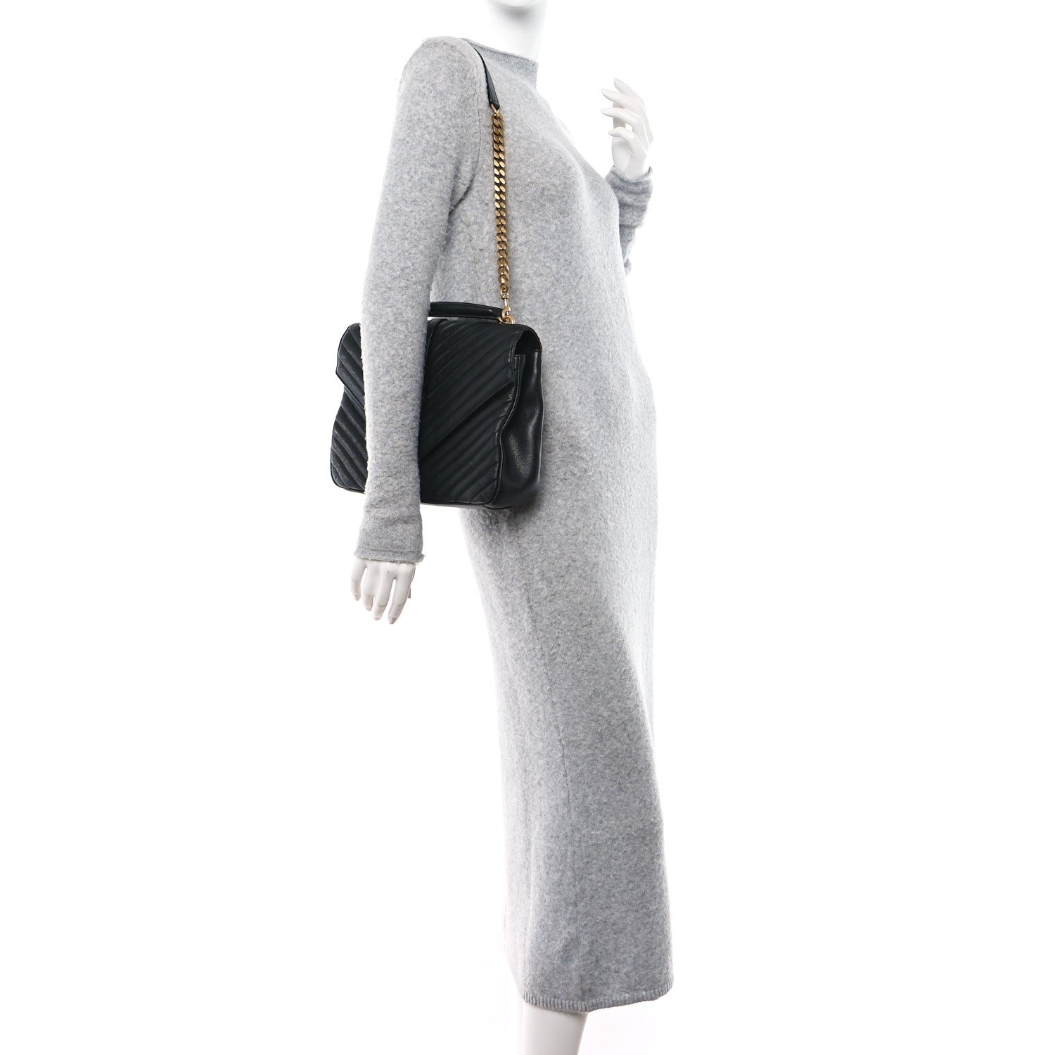 Saint Laurent Sheepskin Matelasse Chevron Monogram Large College Satchel Black 2 of 11