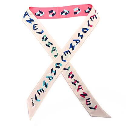 Chanel Silk Logo Slim Bandeau Scarf Ecru Pink 1 of 3