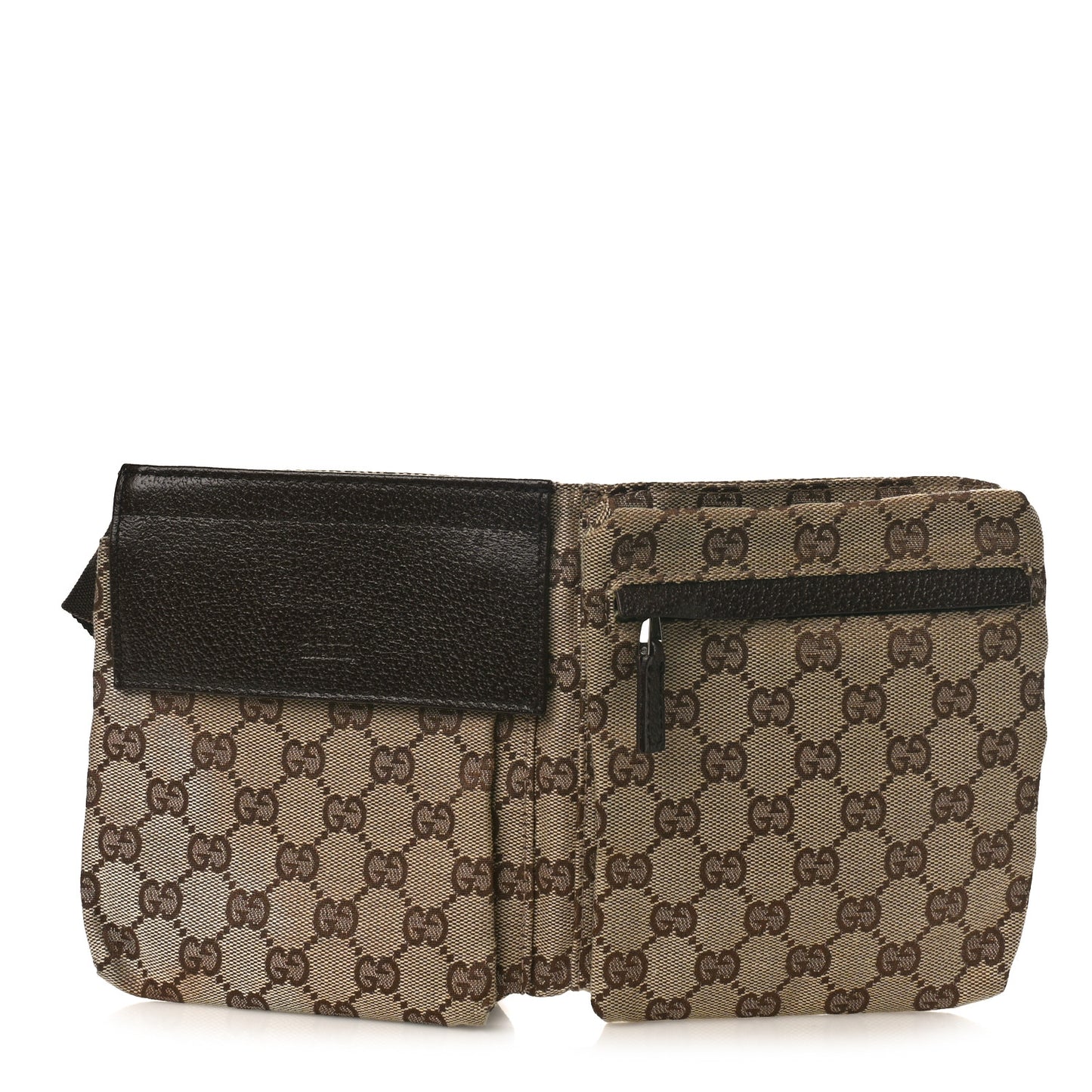 GG Monogram Double Pocket Belt Bag Dark Brown