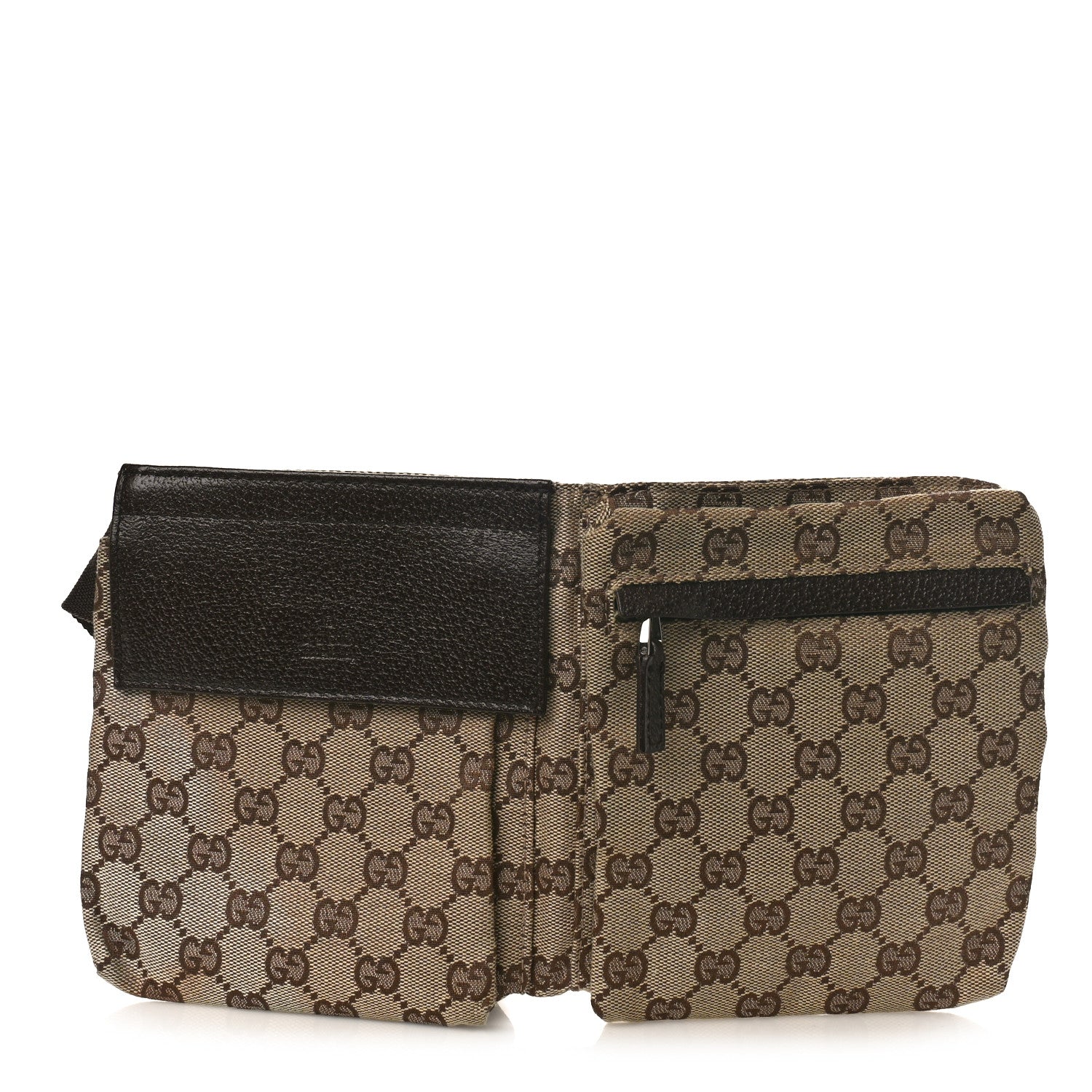 Gucci GG Monogram Double Pocket Belt Bag Dark Brown 1 of 8