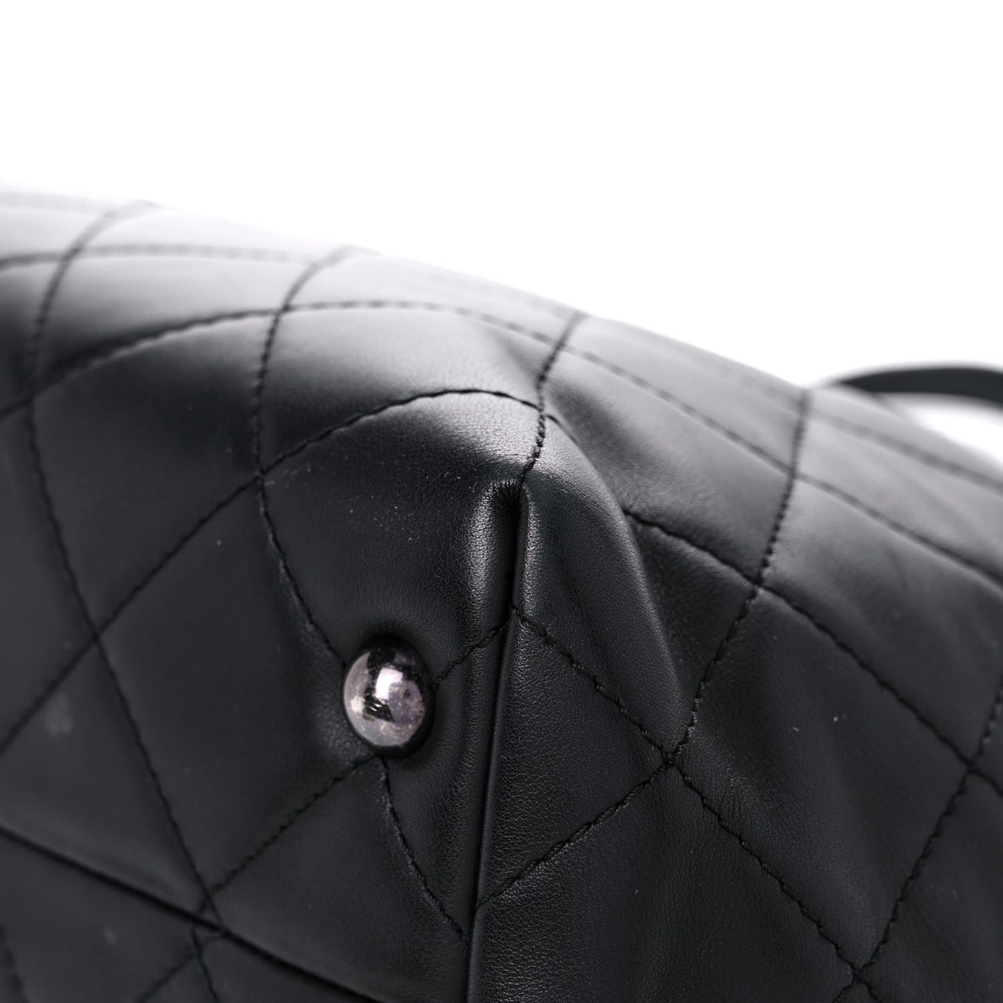 Sheepskin Quilted Chain Handle Large Shopping Tote Black