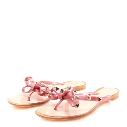 Valentino Garavani PVC Jelly Glitter Rockstud Bow Thong Sandals 37 Pink 4 of 8