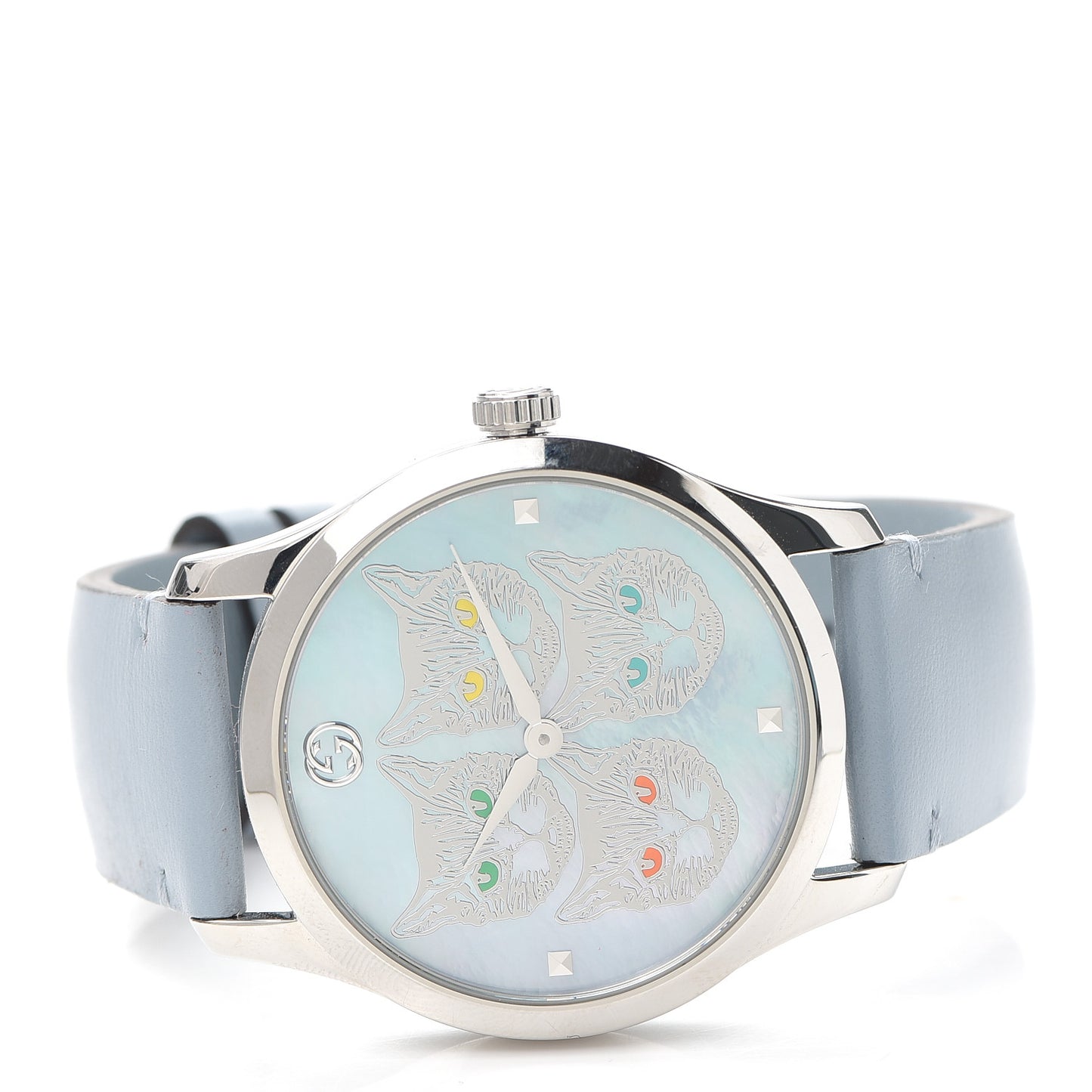 Stainless Steel Calfskin Blue Mother of Pearl 38mm G-Timeless Cat Quartz Watch