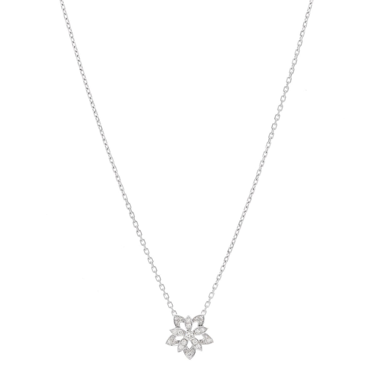 18K White Gold Diamond Mini Lotus Pendant Necklace