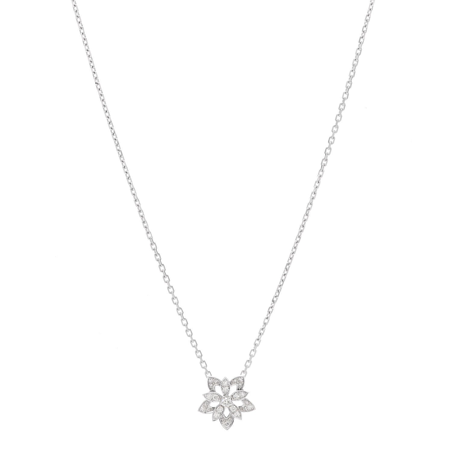 Van Cleef & Arpels 18K White Gold Diamond Mini Lotus Pendant Necklace 1 of 6