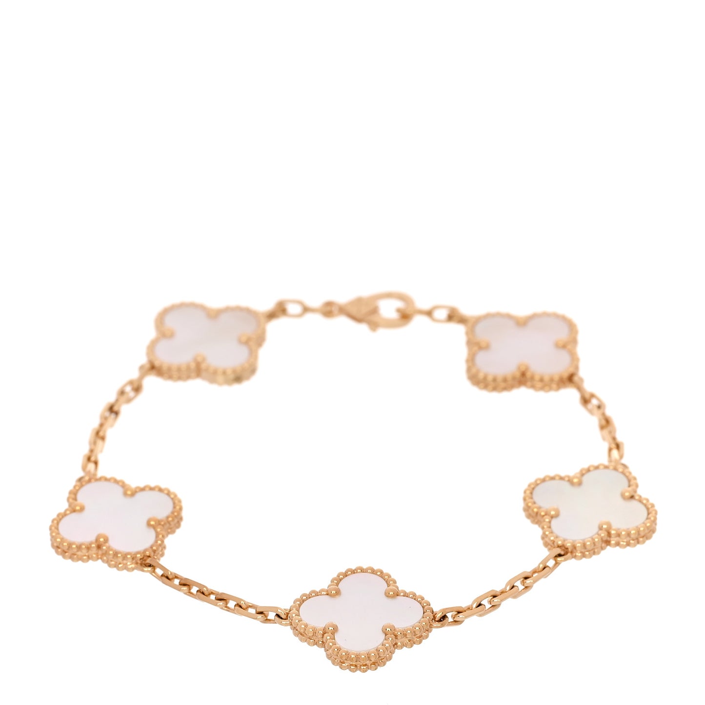 18K Yellow Gold Mother of Pearl 5 Motifs Vintage Alhambra Bracelet