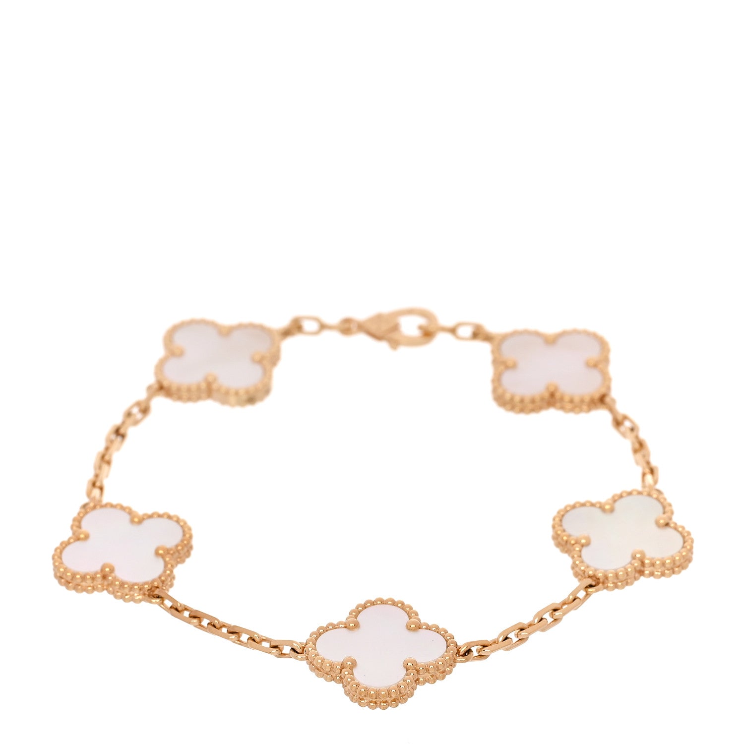 Van Cleef & Arpels 18K Yellow Gold Mother of Pearl 5 Motifs Vintage Alhambra Bracelet 1 of 6