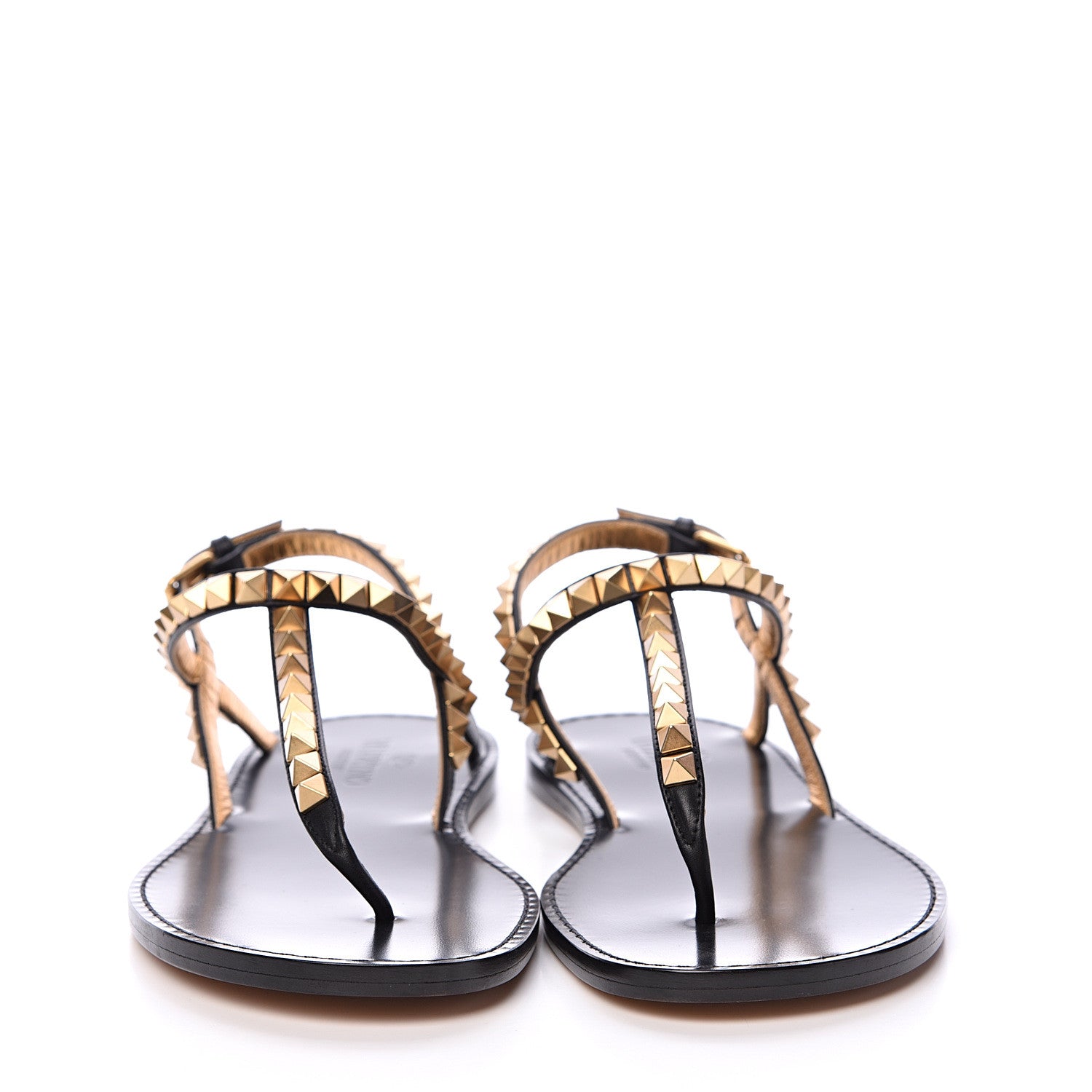 Valentino Garavani Calfskin Rockstud No Limit Slingback Flat Thong Sandals 36.5 Black Gold 2 of 7