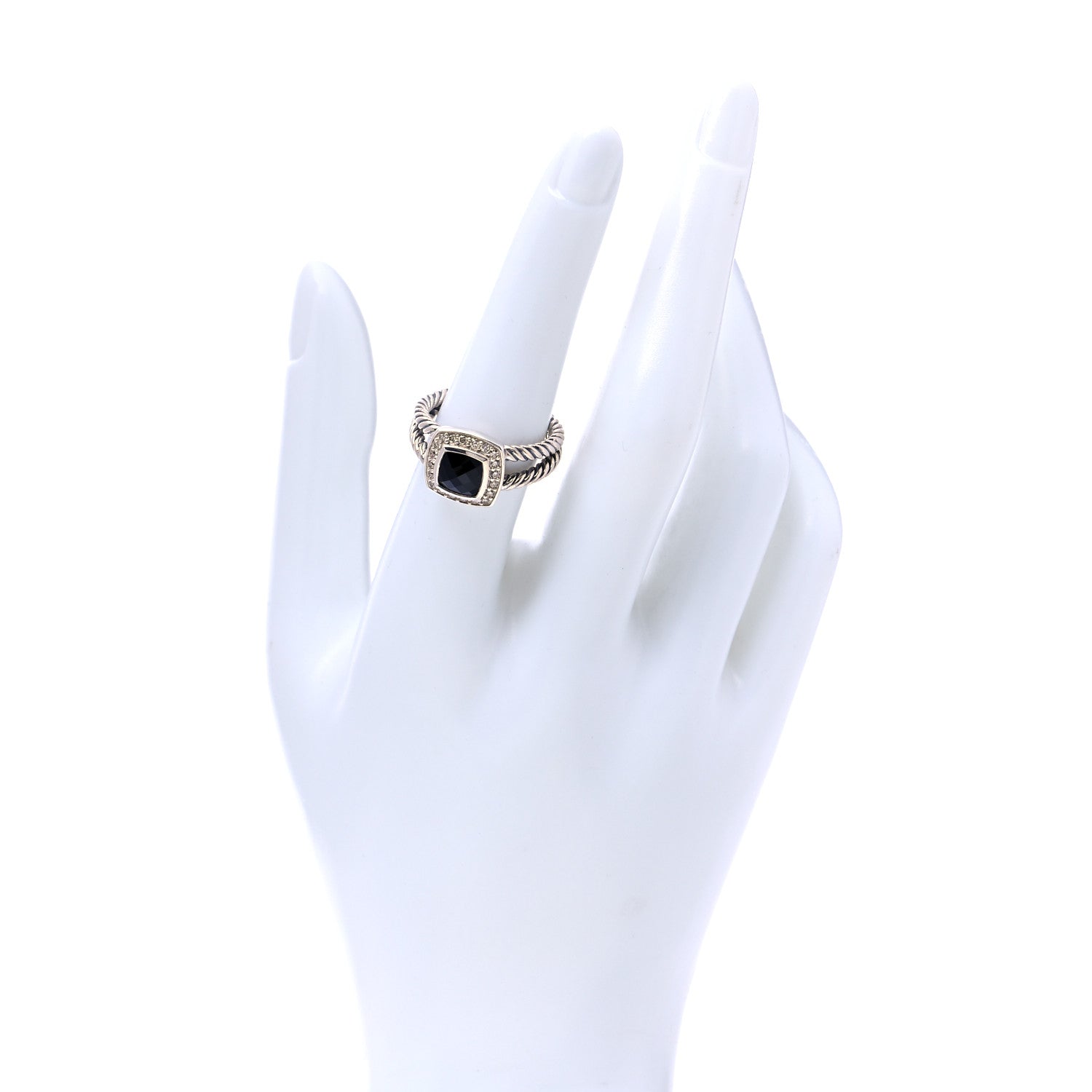 David Yurman Sterling Silver Diamond Black Onyx 7mm Petite Albion Ring 55 7.25 2 of 6