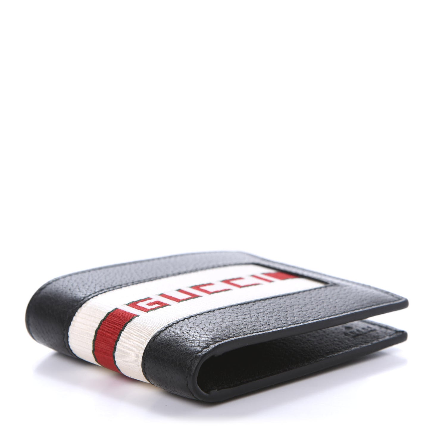 Textured Dollar Calfskin Nylon Gucci Stripe New Web Bi-Fold Wallet Black Ecru Verde Rosso