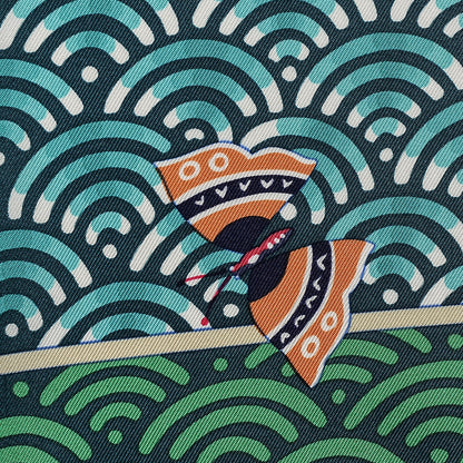 Hermes Silk Bateau Fleuri Scarf 90 Vert Canard Jaune 10 of 10