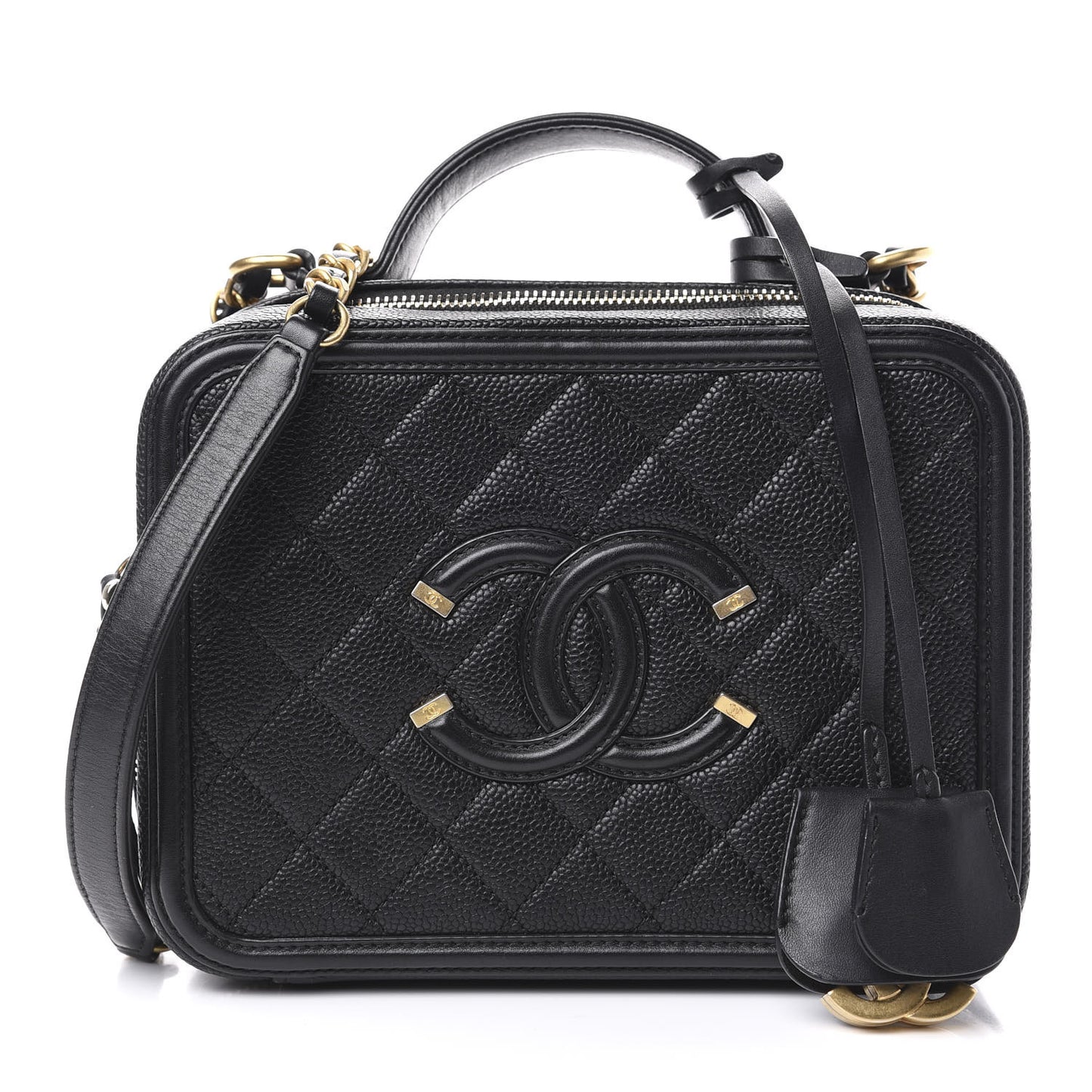 Caviar Quilted Medium CC Filigree Vanity Case Black