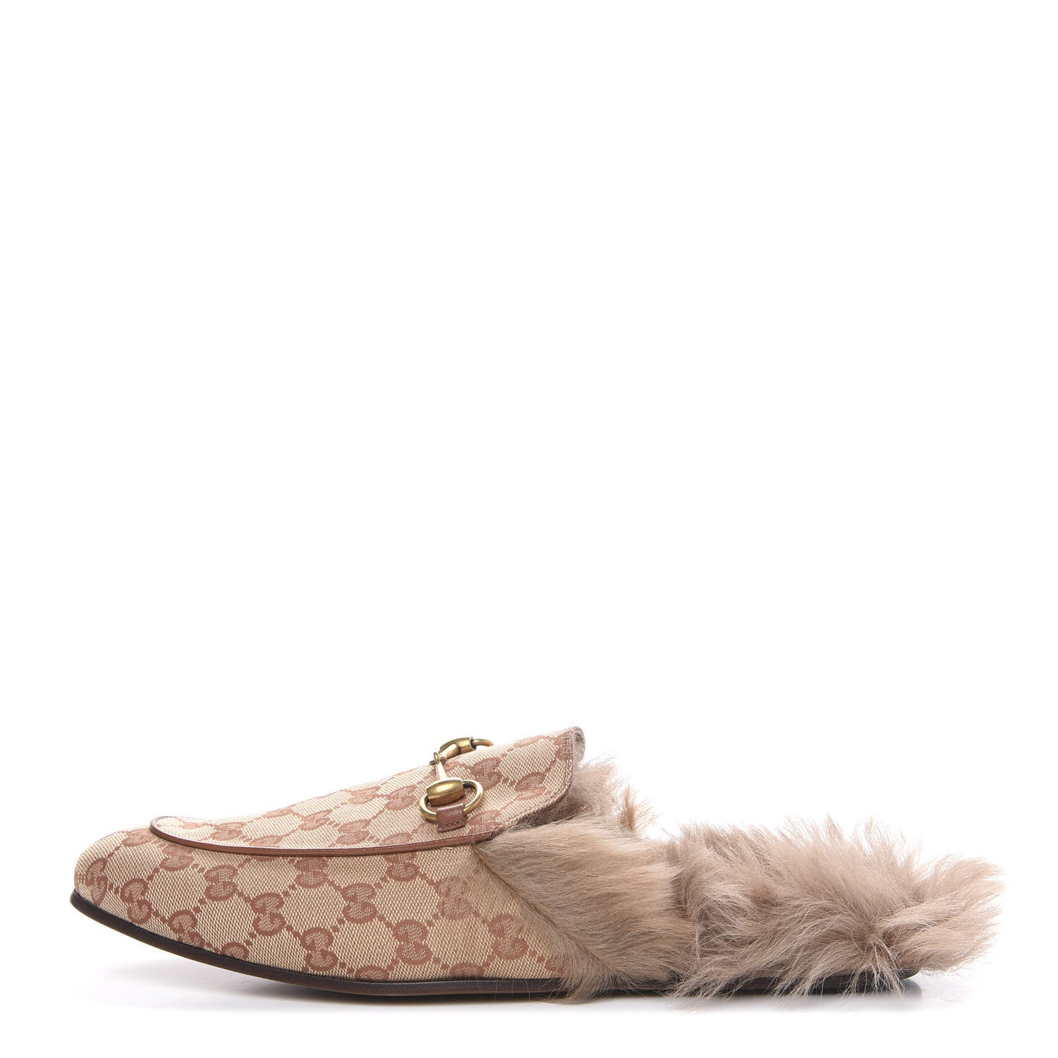 Gucci GG Monogram Fur Mens Princetown Slippers 10 Beige Ruggine Rust 1 of 9