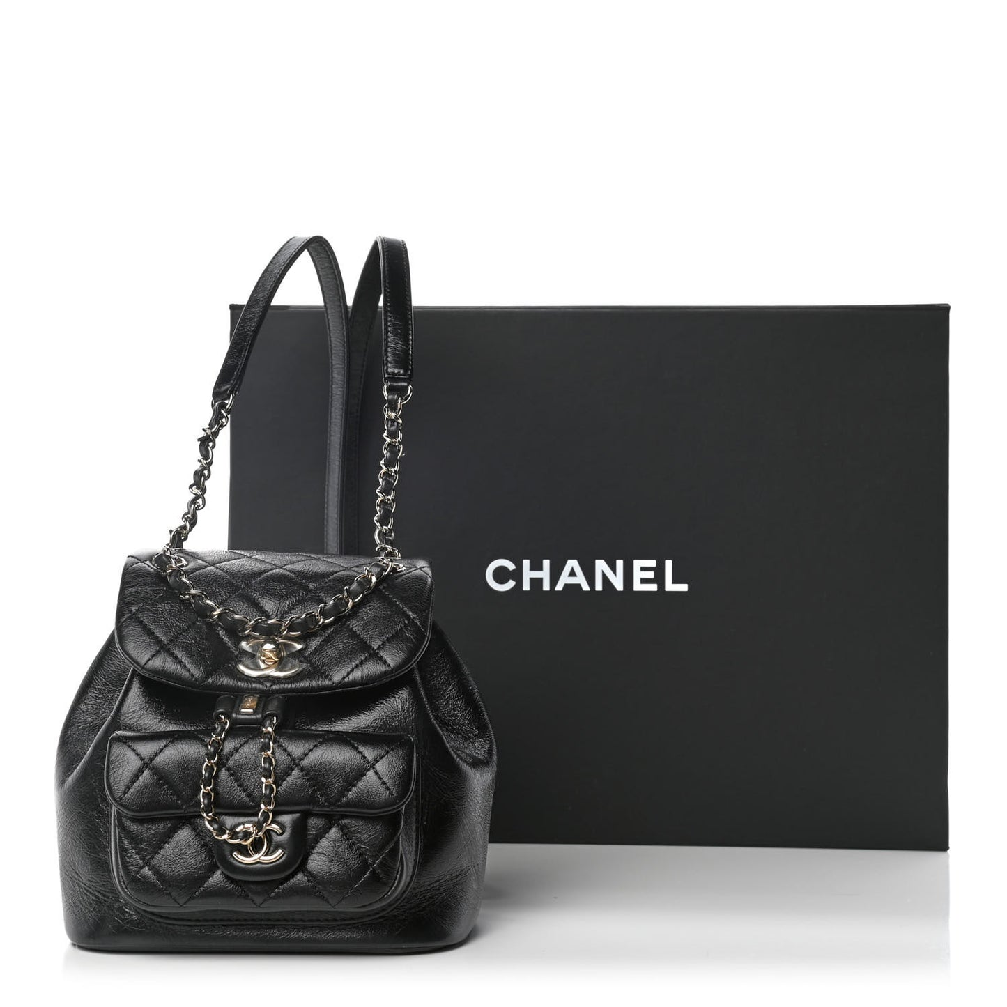 Glazed Aged Calfskin Quilted Small Duma Drawstring Backpack Black
