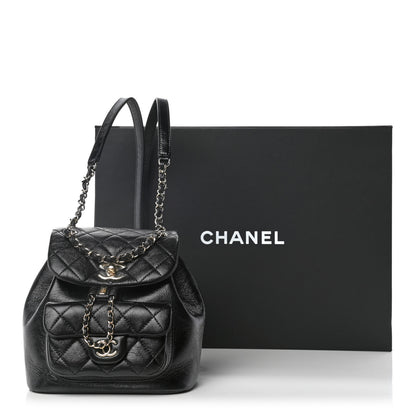 Chanel Glazed Aged Calfskin Quilted Small Duma Drawstring Backpack Black 10 of 10