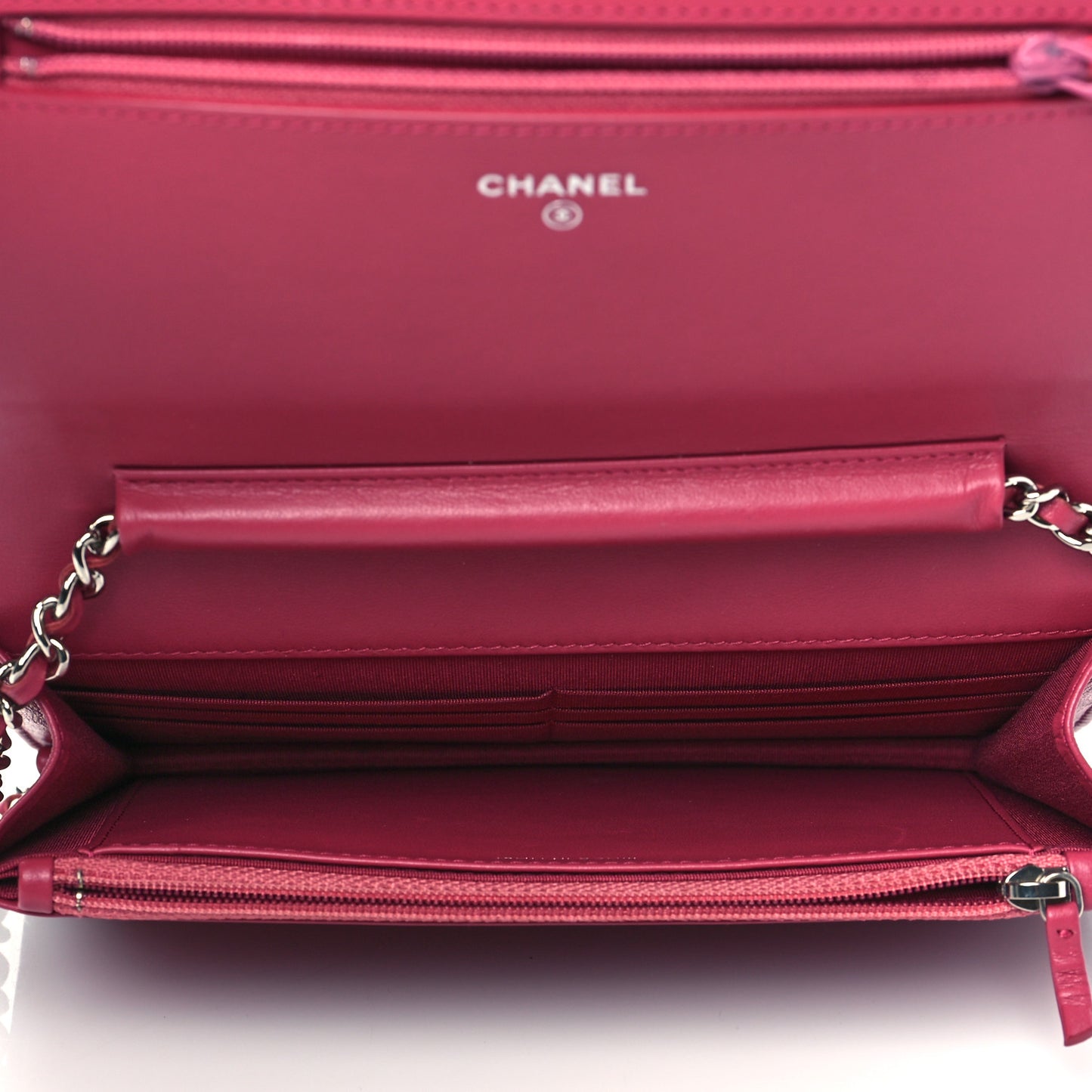 Lambskin Camellia Embossed Wallet On Chain WOC Fuchsia