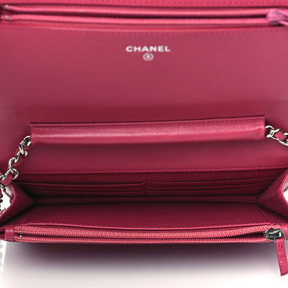 Chanel Lambskin Camellia Embossed Wallet On Chain WOC Fuchsia 5 of 10