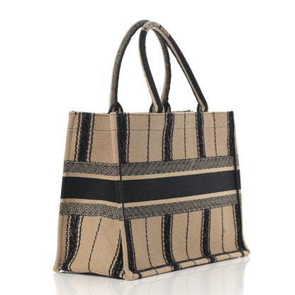 Christian Dior Canvas Embroidered Medium Bayadere Book Tote Black Beige 2 of 13