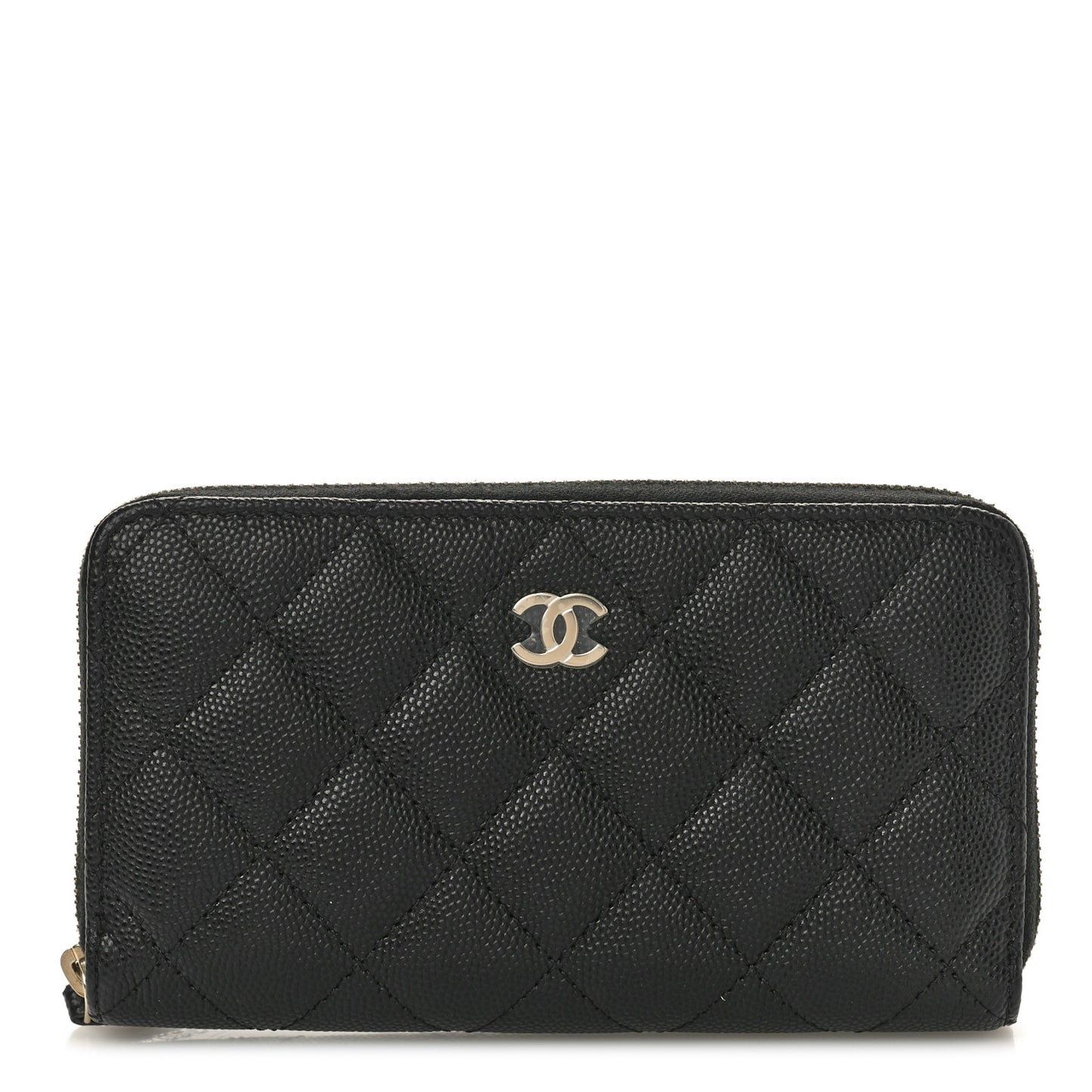 Caviar Quilted Medium Zip Around Wallet Black