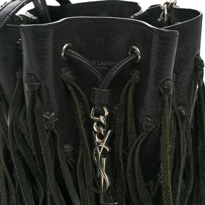 Saint Laurent Calfskin Fringe Monogram Mini Bourse Bucket Bag Black 8 of 11