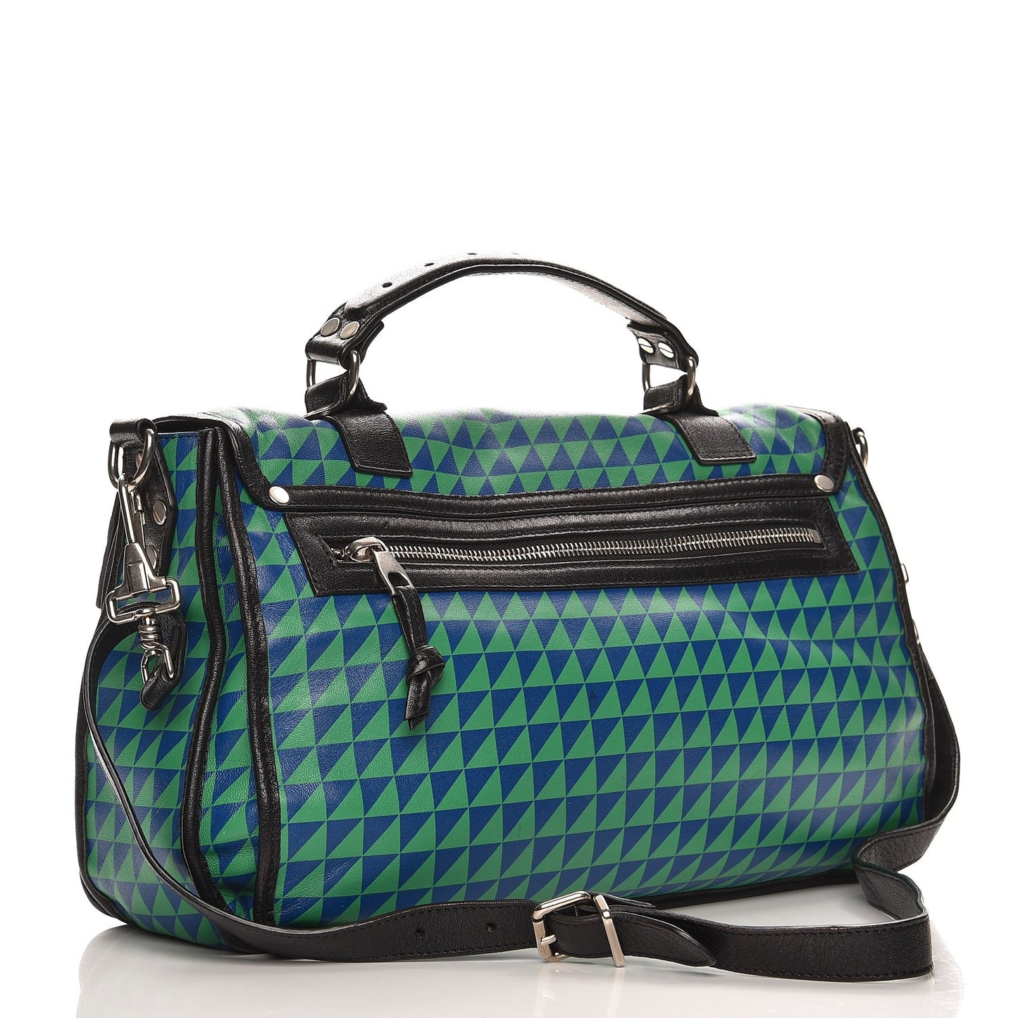 Calfskin Triangle Print Medium PS1 Satchel Blue Green