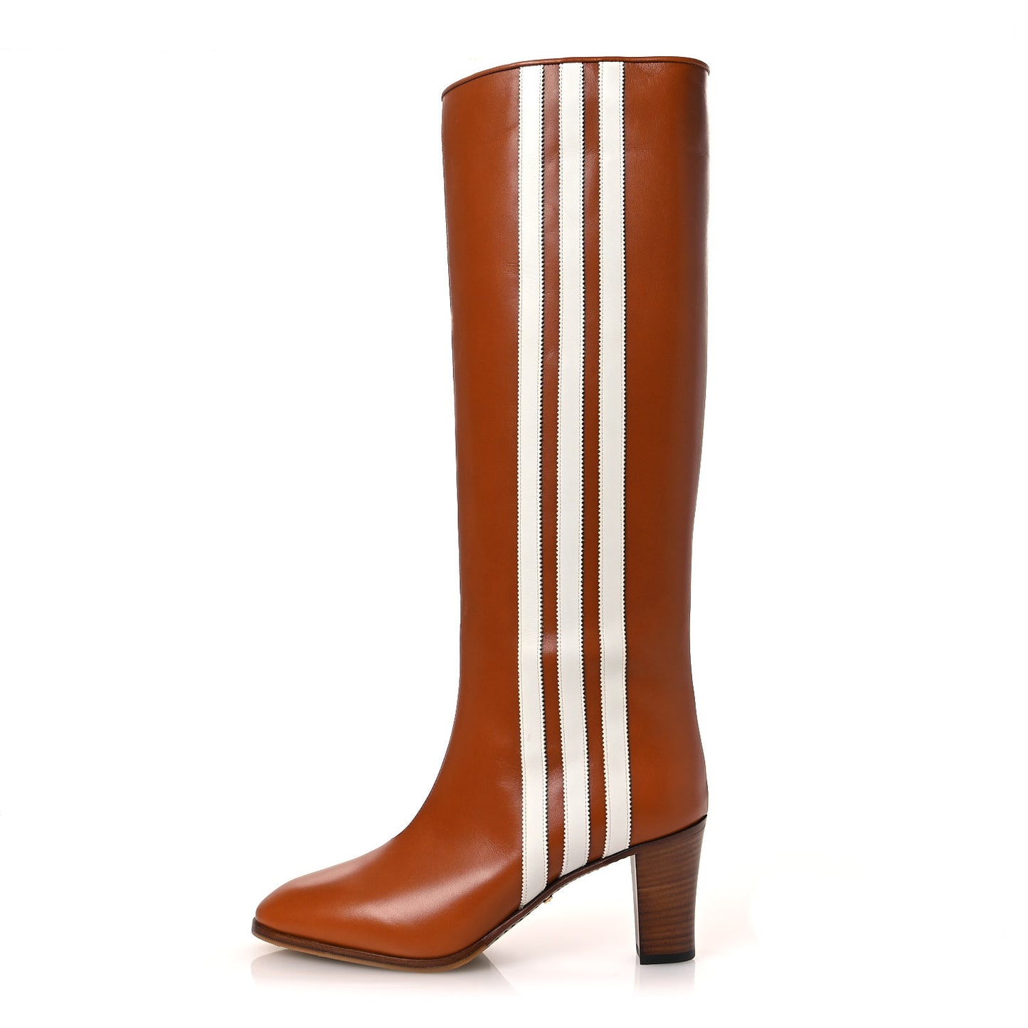 X ADIDAS Calfskin Elizabeth Knee Boots 38.5 Royal Cognac Great White