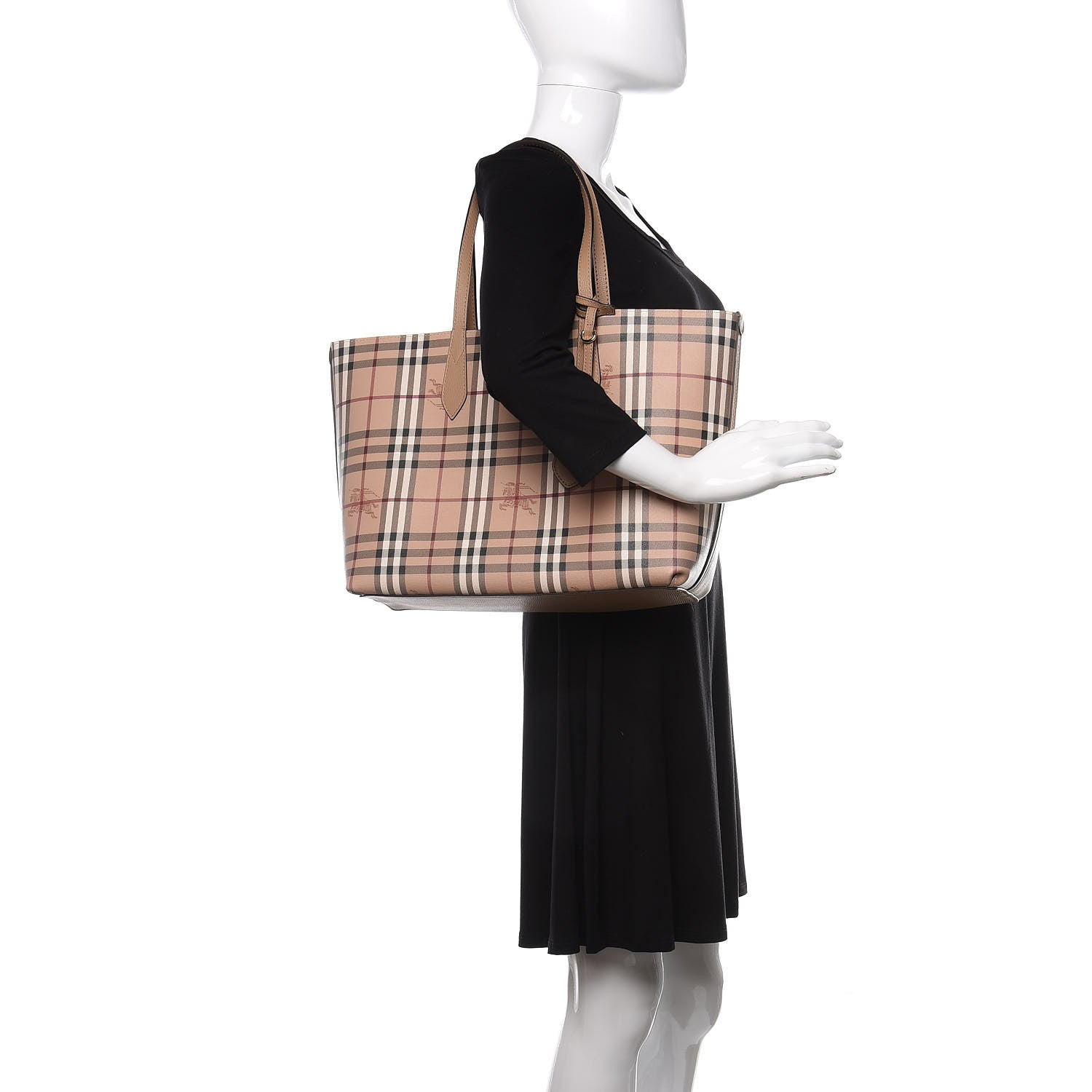 Burberry Grainy Calfskin Haymarket Check Medium Reversible Tote Camel 2 of 15