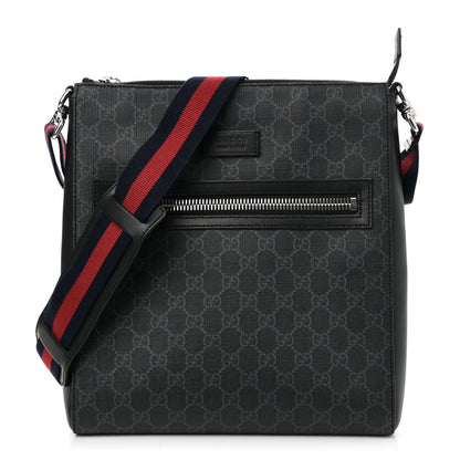 Gucci GG Supreme Monogram Appia Calfskin Web Flat Messenger Bag Black Grey 1 of 10