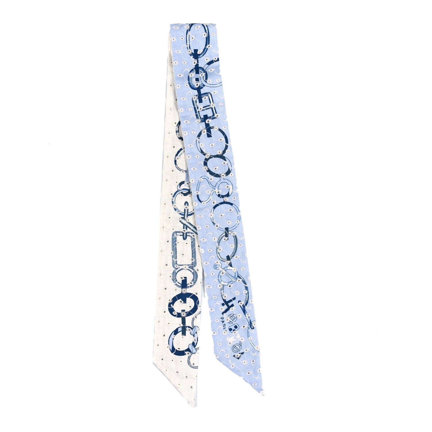 Hermes Silk Embroidered Do Re Boucles Broderie Anglaise Twilly Bleu White Marine 2 of 4