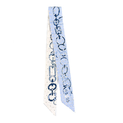 Hermes Silk Embroidered Do Re Boucles Broderie Anglaise Twilly Bleu White Marine 2 of 4