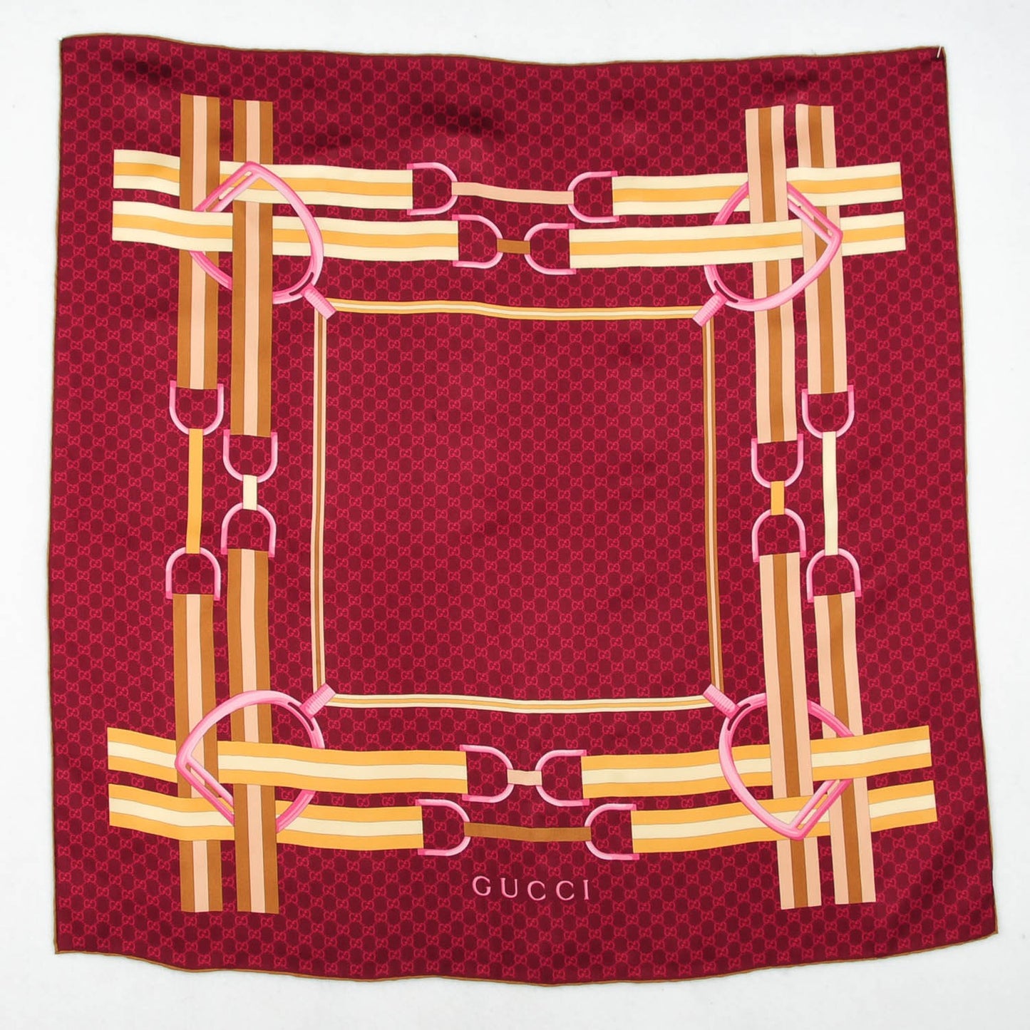 Silk Monogram Horsebit Scarf Burgundy