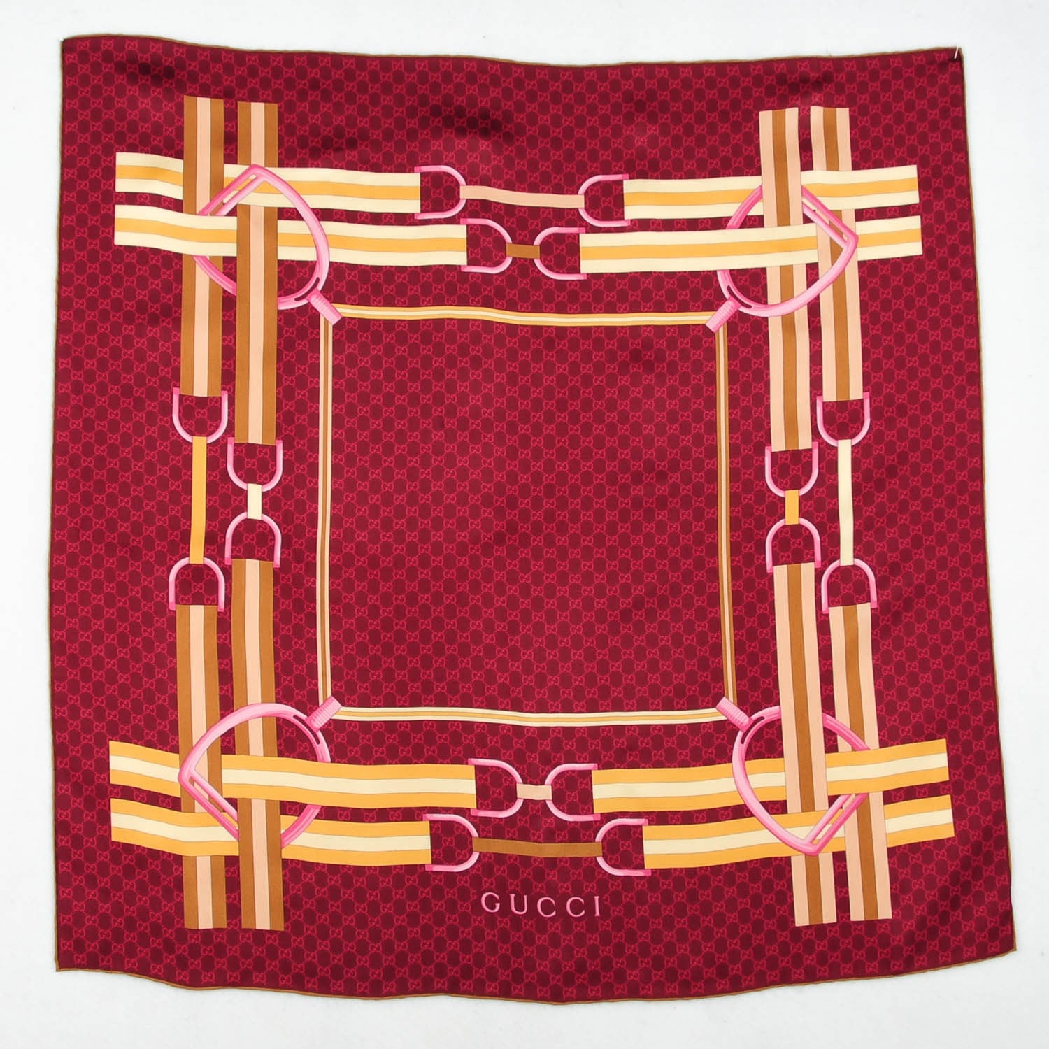 Gucci Silk Monogram Horsebit Scarf Burgundy 2 of 3