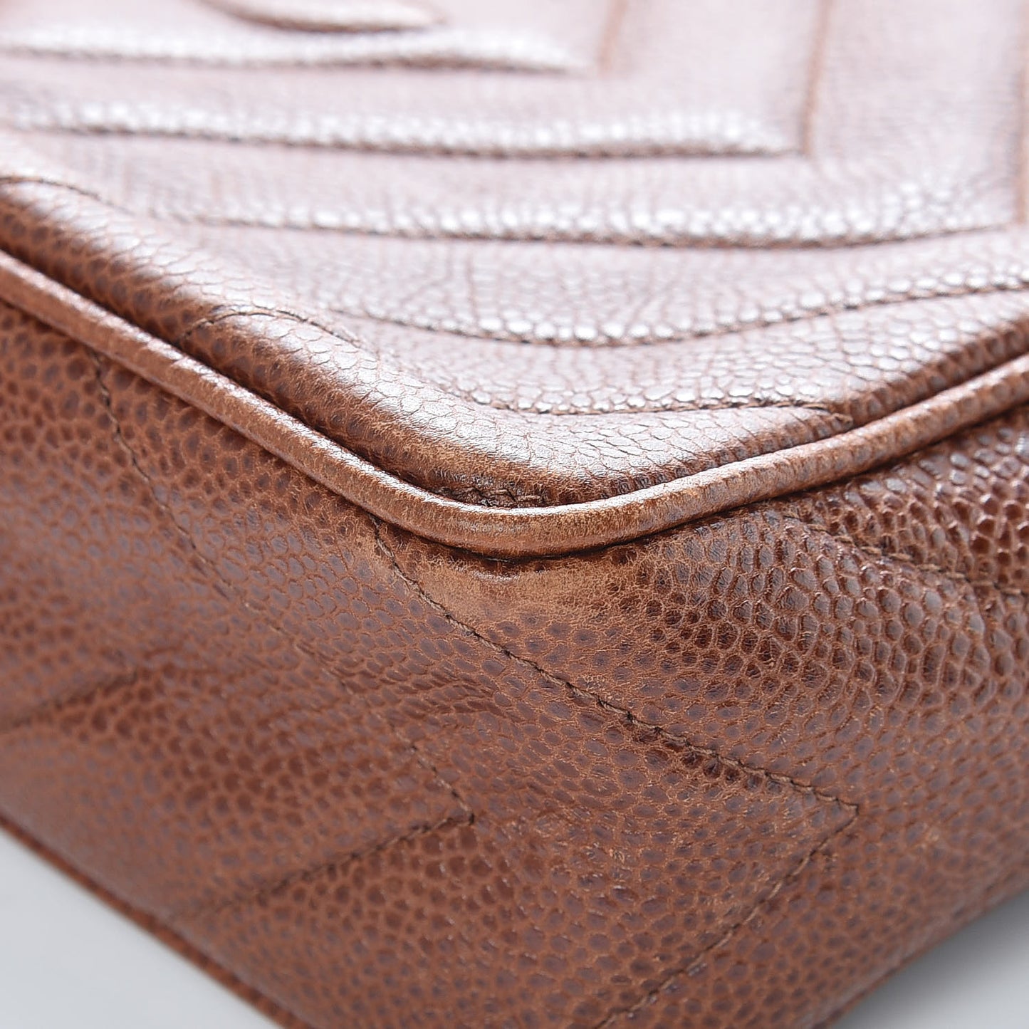 Caviar Chevron Quilted Tassel Camera Case Brown