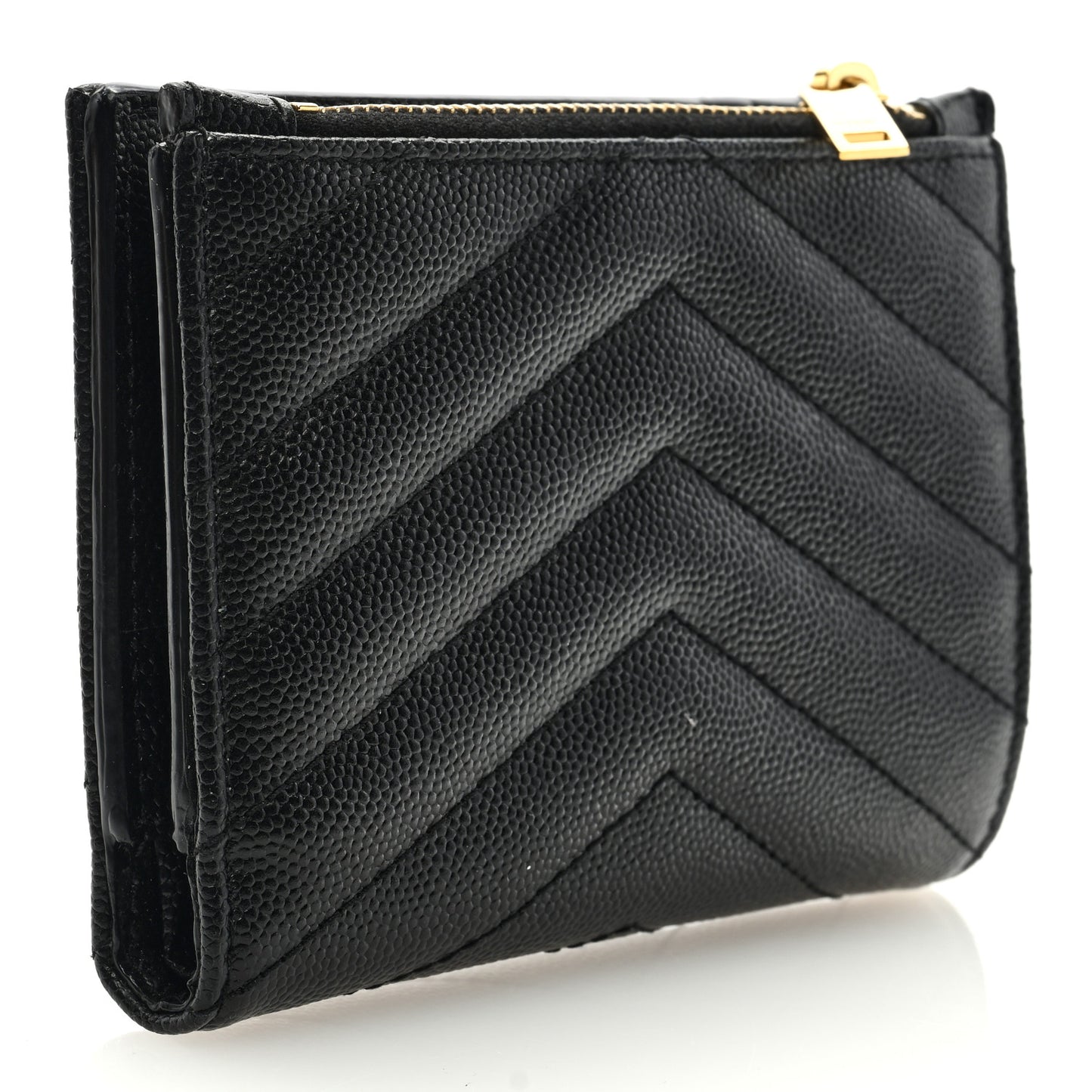 Grain De Poudre Matelasse Chevron Monogram Zipped Two-Part Wallet Black