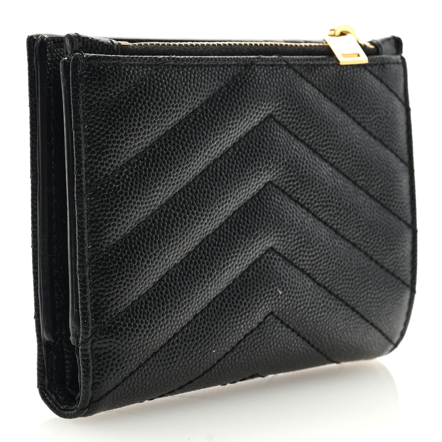 Saint Laurent Grain De Poudre Matelasse Chevron Monogram Zipped Two-Part Wallet Black 3 of 6